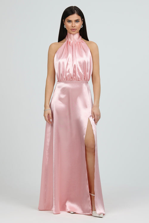 Light Pink Satin Bow Back Halter Neck Dress Dsir Couture Light Pink Satin Bow Back Halter Neck Dress Dsir Couture