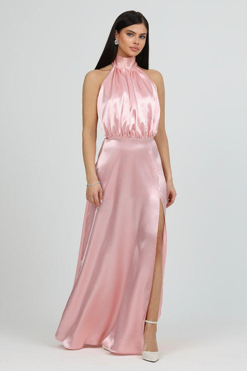 Light Pink Satin Bow Back Halter Neck Dress Dsir Couture Light Pink Satin Bow Back Halter Neck Dress Dsir Couture