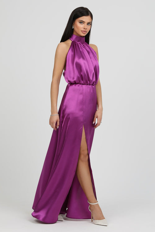 Cyclamen Purple Satin Halter Neck Dress Dsir Couture Cyclamen Purple Satin Halter Neck Dress Dsir Couture
