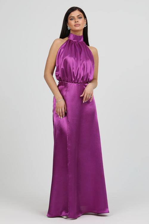 Cyclamen Dress, Halter Dress, Purple Bridesmaid Dress, Crepe Back satin dress, Satin Dress, Backless Dress, Sleeveless Dress, satin evening dress, bridesmaid dress satin, Long satin dress, Bridesmaid Dress, Formal bridesmaid Dress, Wedding Guest Dress, custom satin dress, maxi dress