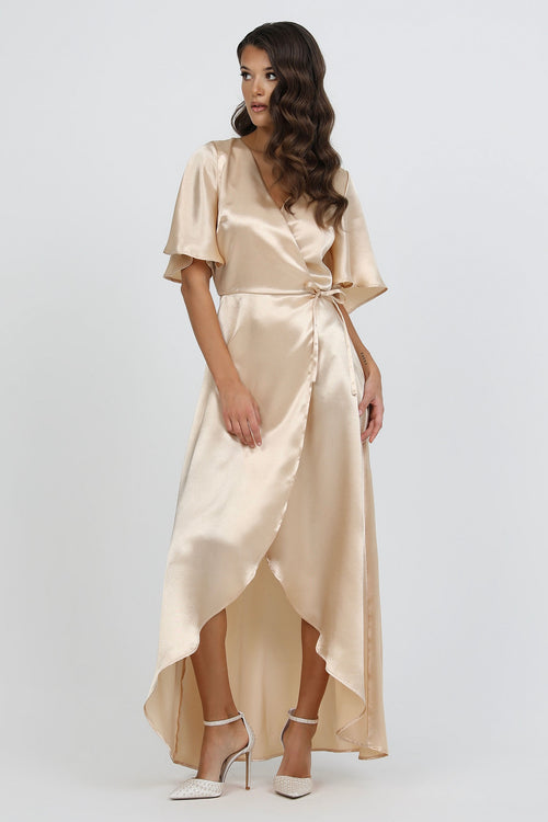 Satin Dress, crepe back satin dress, Wrap Dress, satin evening dress, bridesmaid dress satin, Long satin dress, Beige Dress, Bridesmaid Dress, Formal Dress, Wedding Guest Dress, Evening Gown, prom dress, evening dress, maxi dress, elegant dress
