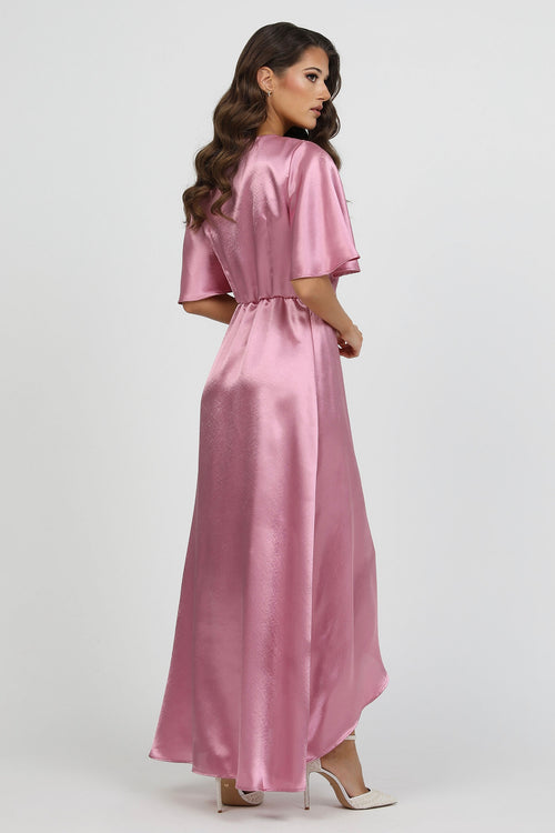 pink satin dress plt PrettyLittleThing Petite Baby Pink Satin Strappy Open Back Maxi Dress