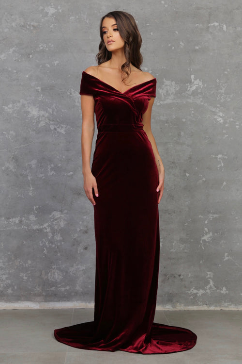 mermaid dress for women Burgundy Velvet Off The Shoulder Dress - Bridesmaid Dress
