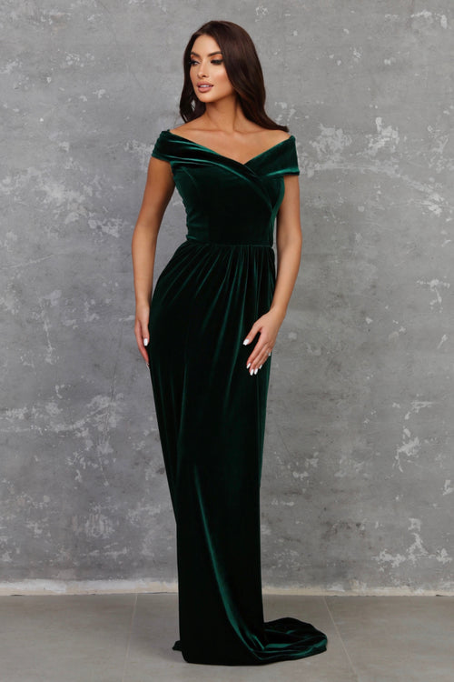 Dark Green Velvet Off The Shoulders Dress - Bridesmaid Dress - Gown Dsir Couture Dark Green Velvet Off The Shoulders Dress - Bridesmaid Dress - Gown Dsir Couture