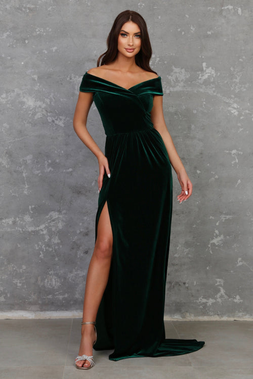 green velvet off the shoulder dress Buy Adrianna Papell Green Velvet Off The Shoulder Gown from Next USA