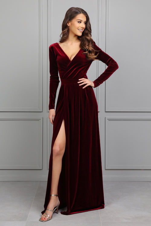 Burgundy Velvet Wrap V Neckline Dress Burgundy Velvet Wrap V Neckline Dress