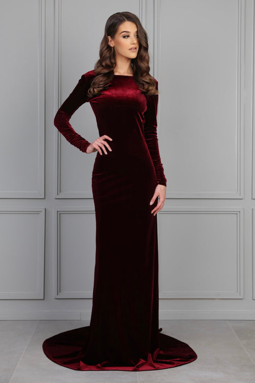 womens red velvet dress Burgundy Mermaid Velvet Dress