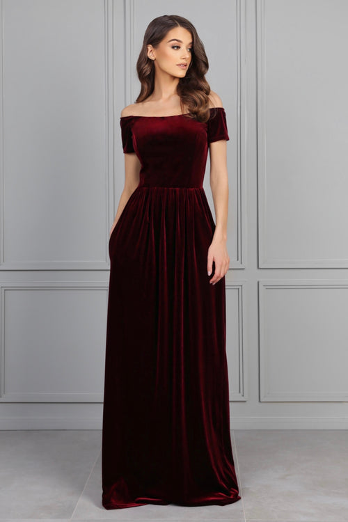 Burgundy Velvet Off The Shoulder Dress - Bridesmaid Dress - Gown Dsir Couture Burgundy Velvet Off The Shoulder Dress - Bridesmaid Dress - Gown Dsir Couture