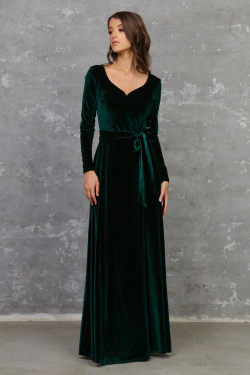 green velvet bridesmaid dresses long sleeve Olive Bridesmaid Dress Velvet Size XS