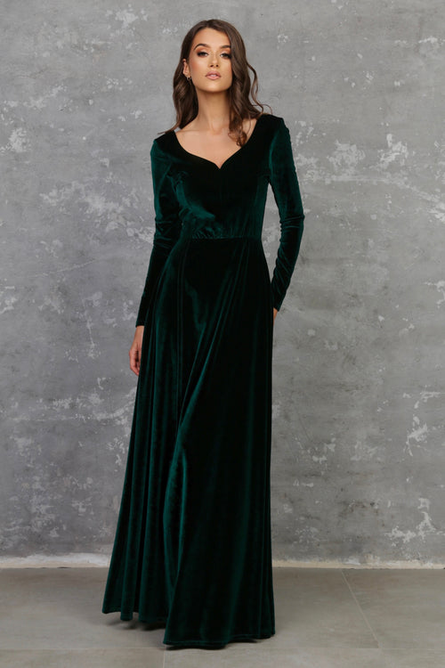 Dark Green Velvet Sweetheart Neckline Dress - Bridesmaid Dress