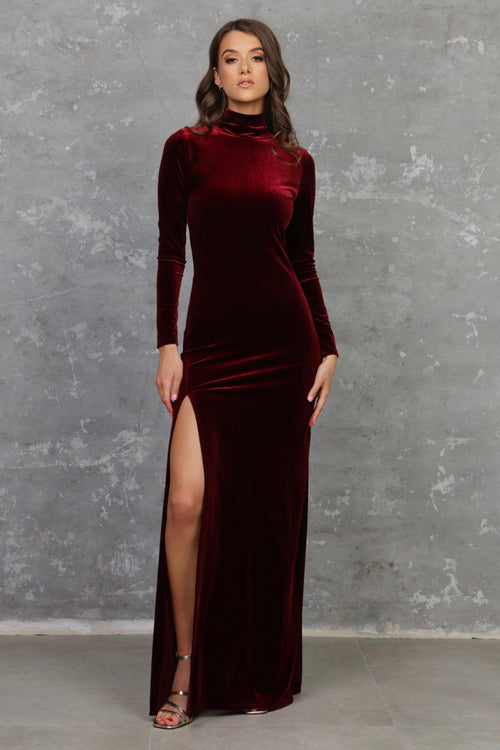 Burgundy Velvet Mock Neck Bodycon Dress Burgundy Velvet Mock Neck Bodycon Dress