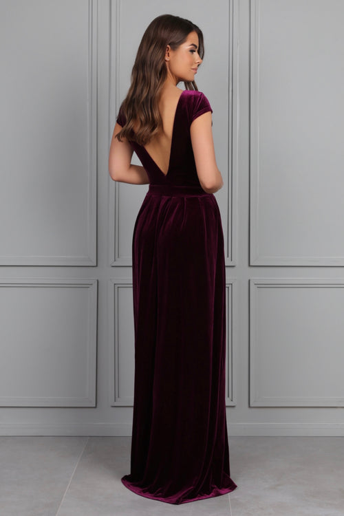 Dark Purple Velvet Round Neckline Dress