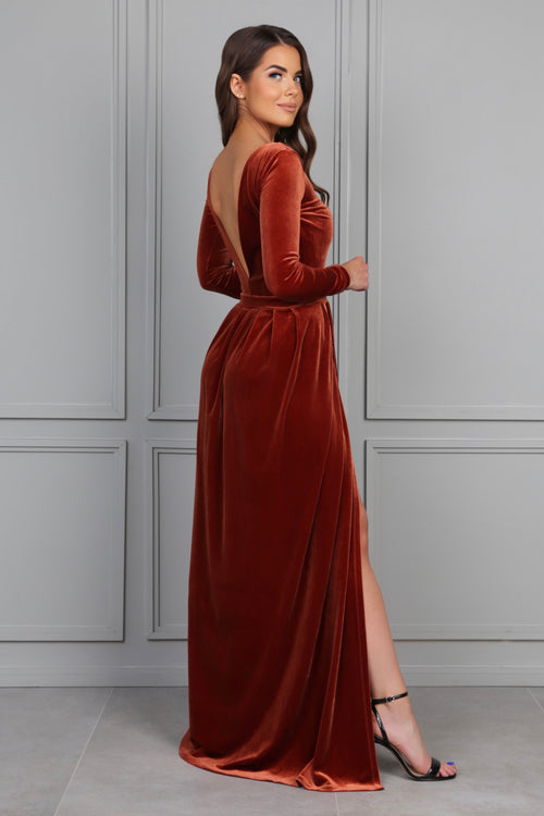 Rusty Burnt Orange Velvet Dress - Bridesmaid Dress Dsir Couture Rusty Burnt Orange Velvet Dress - Bridesmaid Dress Dsir Couture