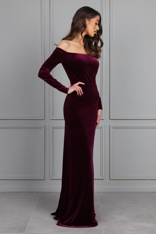 Dark Purple Off The Shoulder Velvet Dress Dark Purple Off The Shoulder Velvet Dress