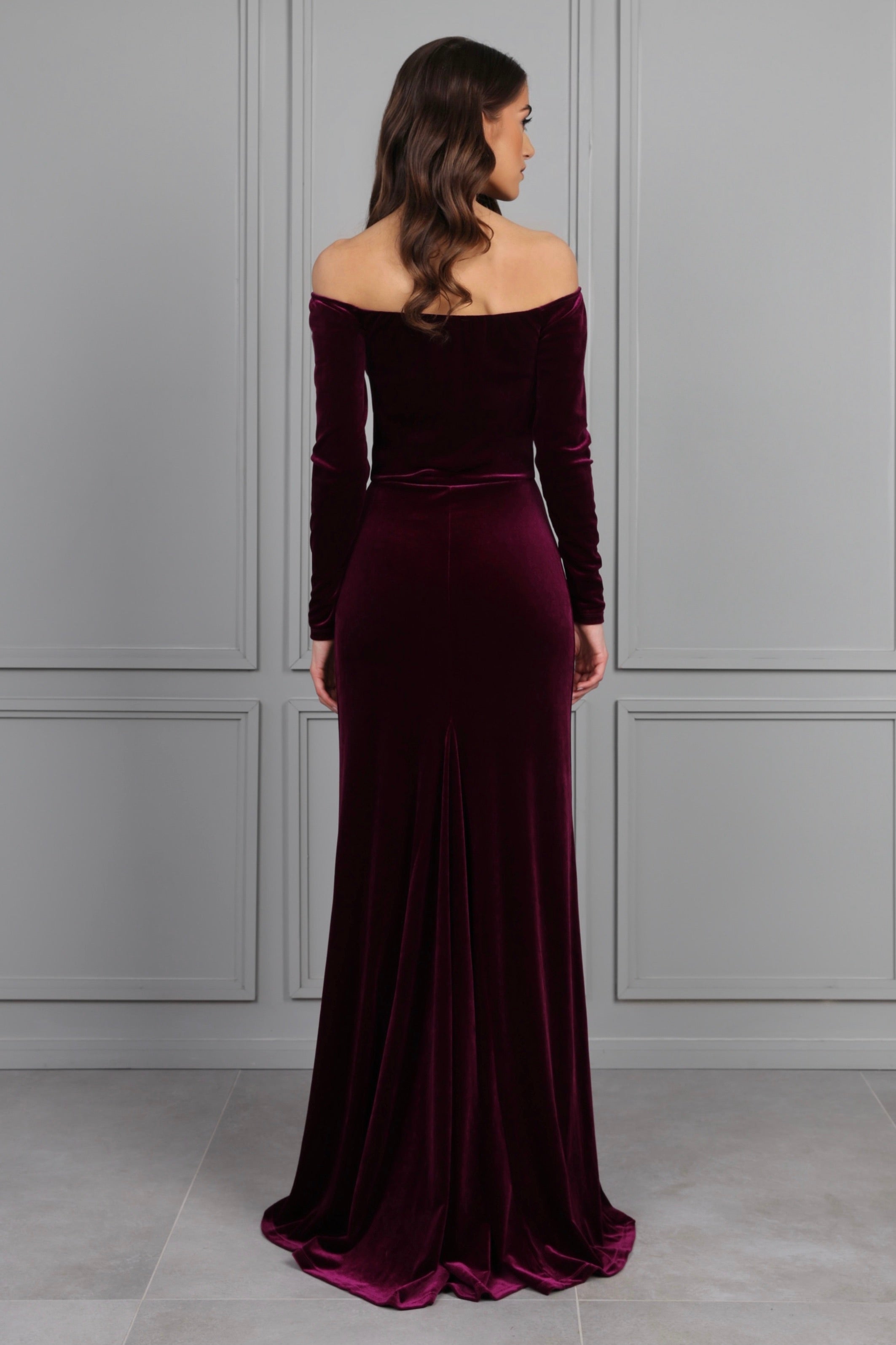 Dark Purple Off The Shoulder Velvet Dress – Désir Couture