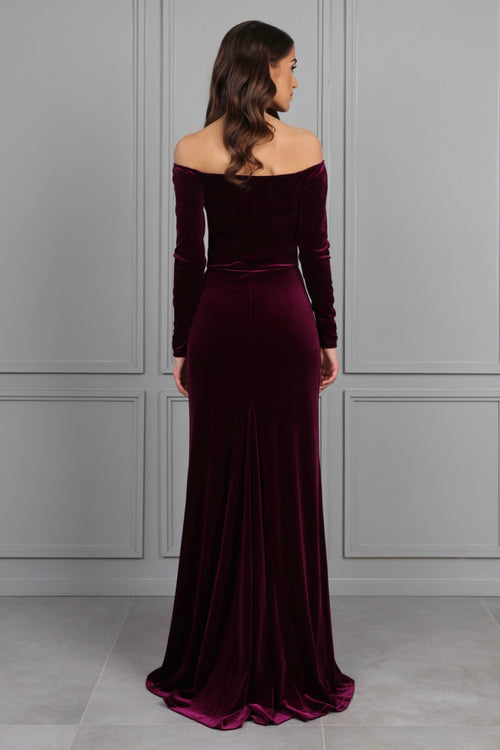 Dark Purple Off The Shoulder Velvet Dress – Désir Couture