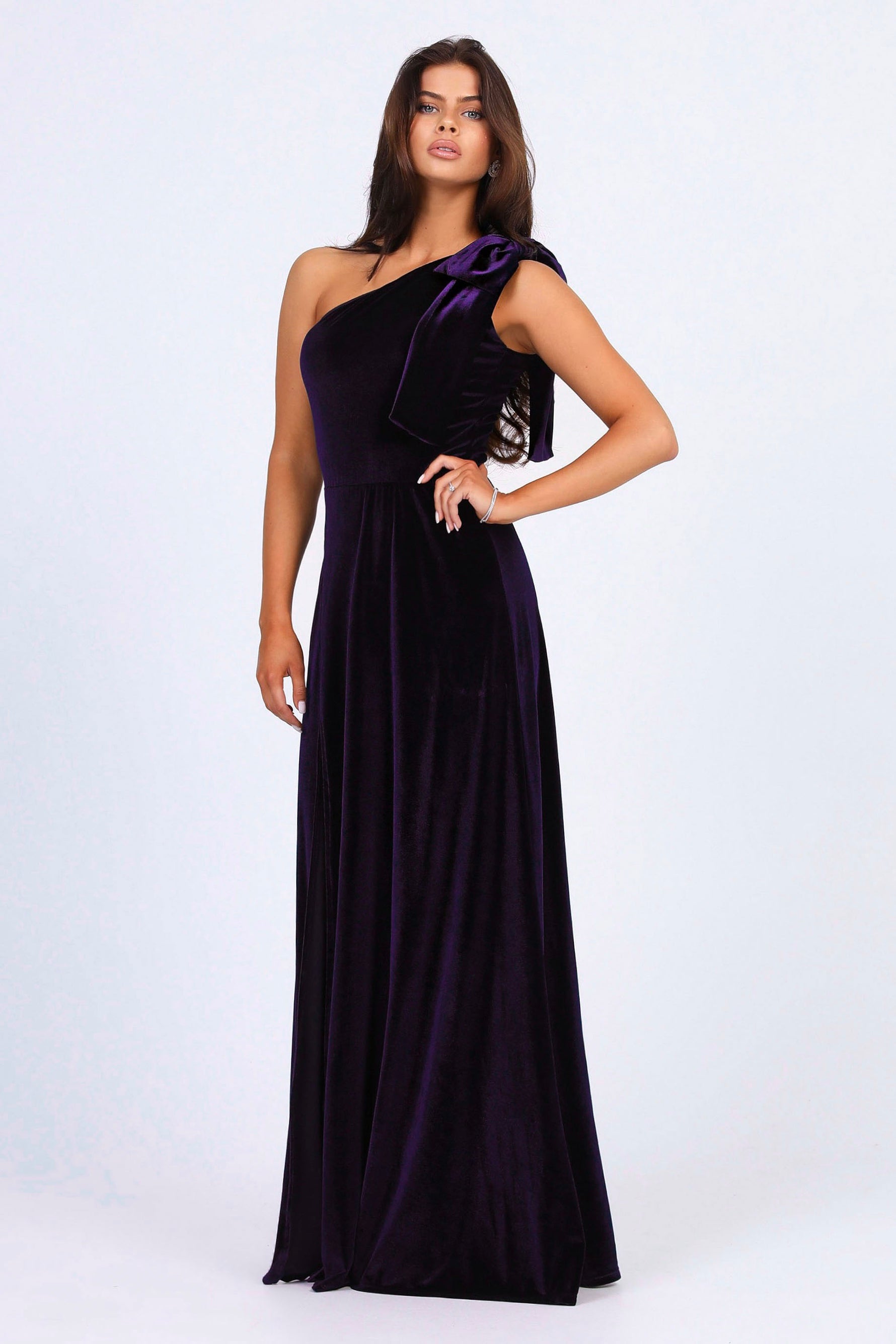 Black Gold Velvet One-Shoulder Floral Mother Of Bride Dress
