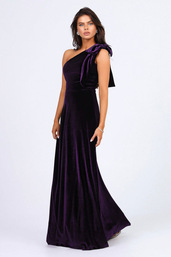 Plum One Shoulder Sheath Velvet Long Formal Dress main image 1