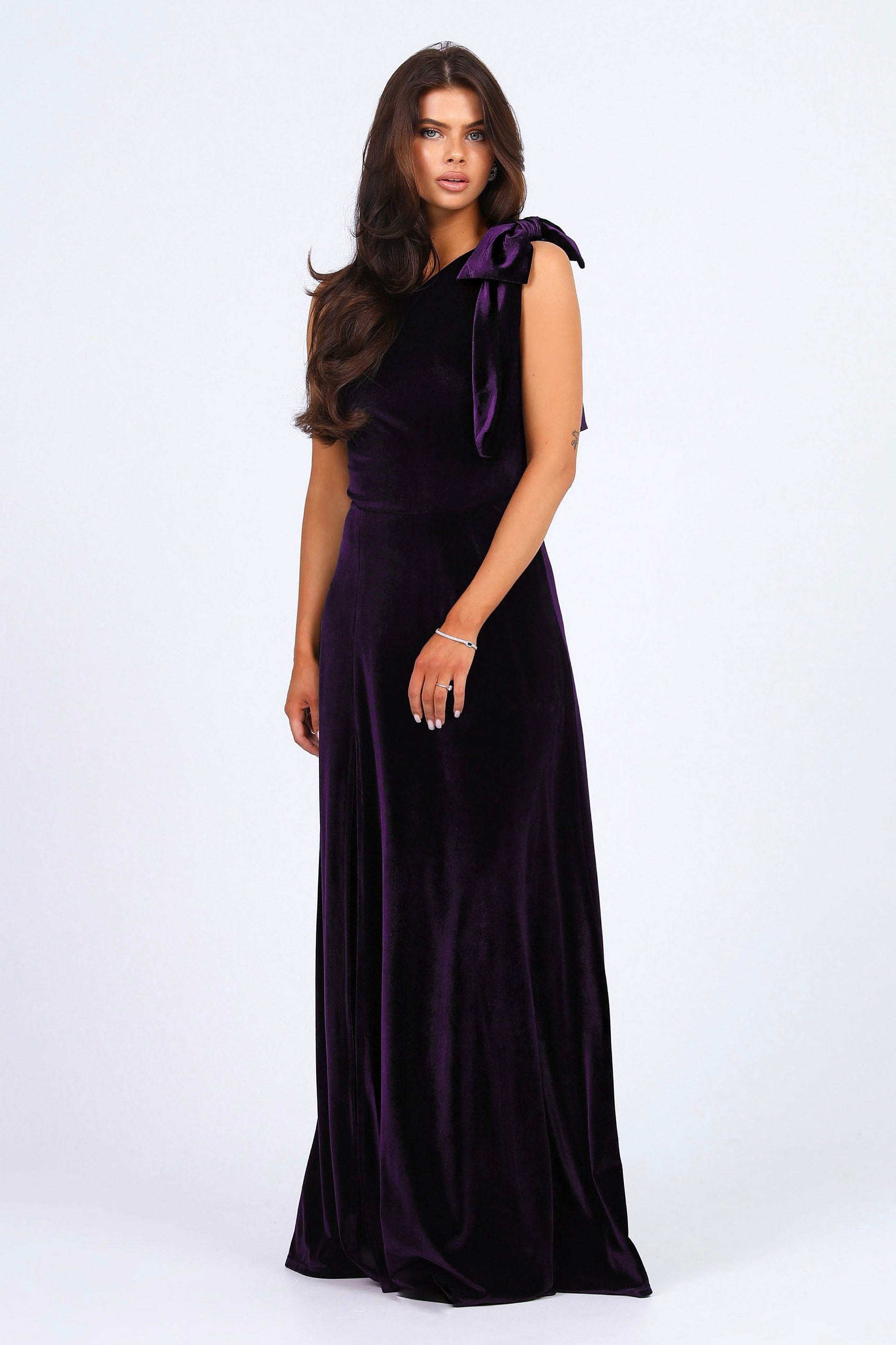 Plum Velvet One Shoulder Dress - Bridesmaid Dress