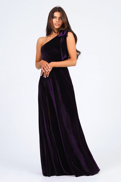 Plum Velvet One Shoulder Dress - Bridesmaid Dress - Evening Gown Dsir Couture Plum Velvet One Shoulder Dress - Bridesmaid Dress - Evening Gown Dsir Couture