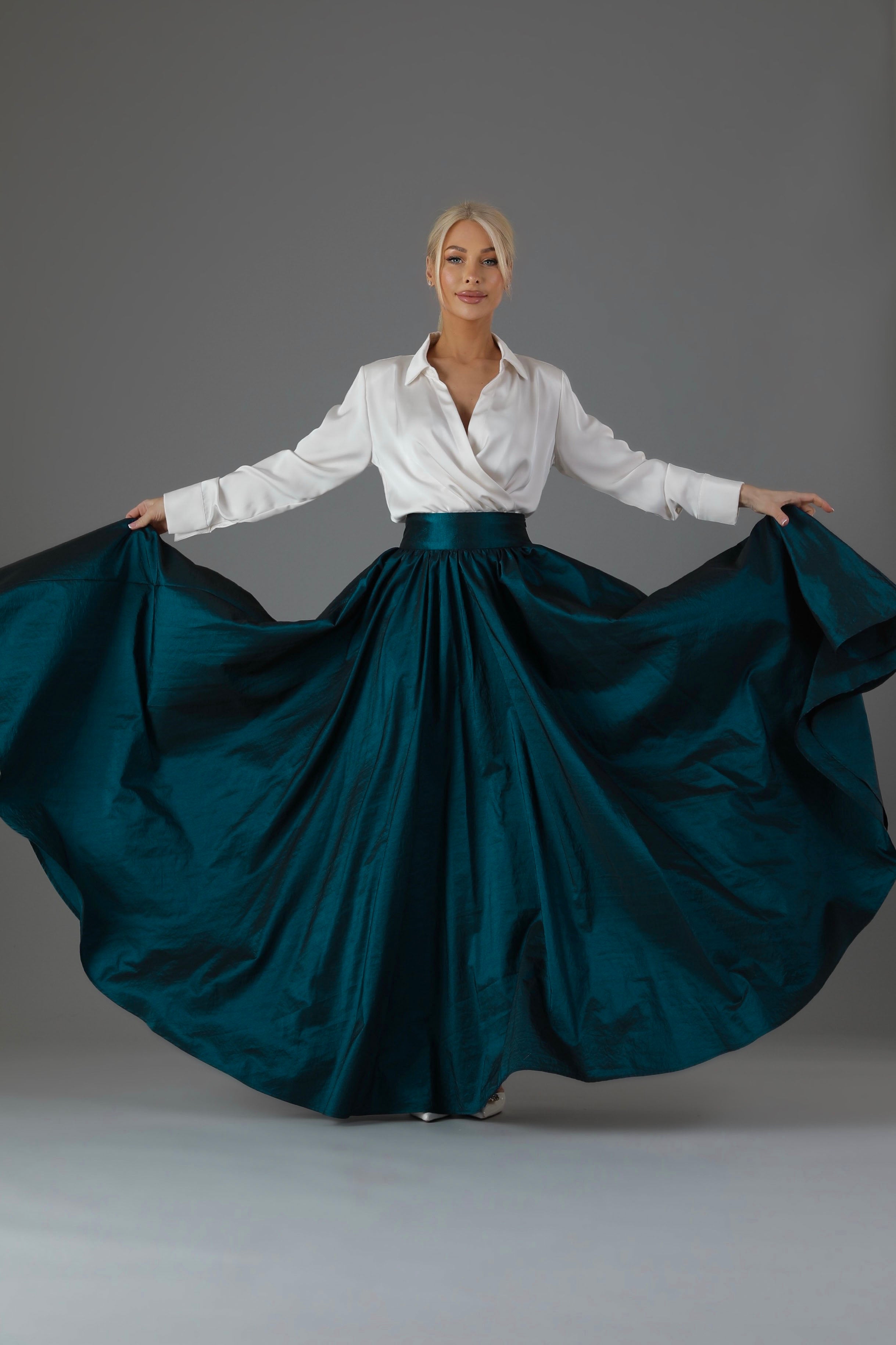 Teal Taffeta Full Circle Skirt - Women Skirts - Taffeta