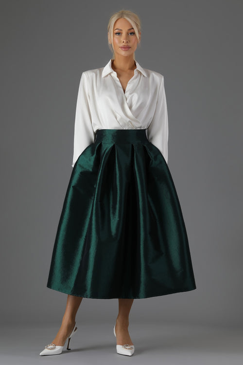 Green skirt, women skirt, formal skirt, taffeta skirt, ball skirt, skirt with pockets, classic skirt