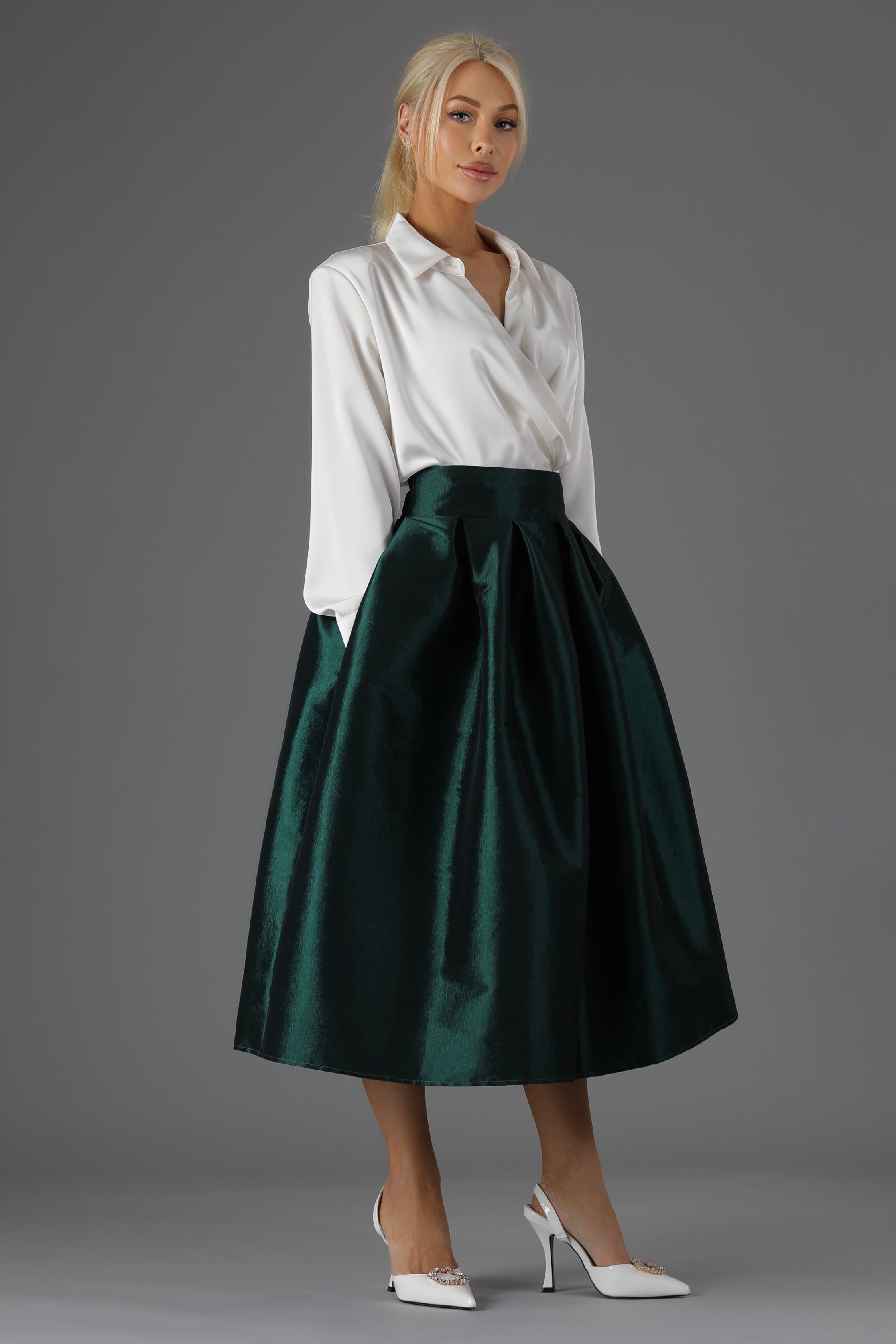 【人気完売品】Louren design taffeta skirt Green Taffeta Skirt - Women Skirts - Taffeta Skirts – Désir Couture