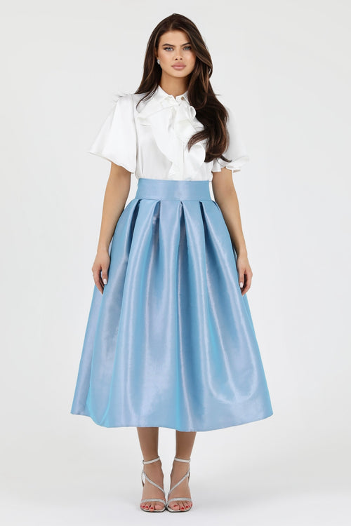 carolina herrera taffeta skirt, women skirt, formal skirt, taffeta skirt, ball skirt, skirt with pockets, classic skirt, light blue skirt