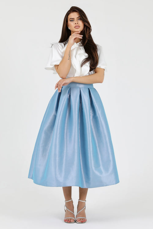 carolina herrera taffeta skirt, women skirt, formal skirt, taffeta skirt, ball skirt, skirt with pockets, classic skirt, light blue skirt