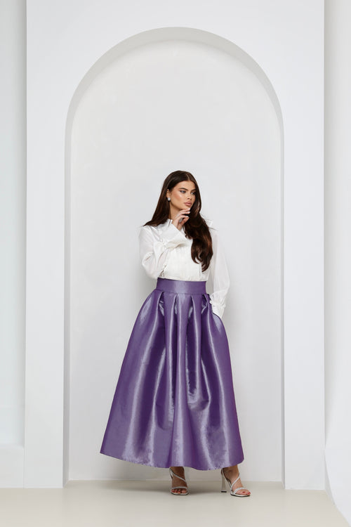 carolina herrera taffeta skirt, women skirt, formal skirt, taffeta skirt, ball skirt, skirt with pockets, classic skirt, long skirt, maxi skirt, lavender skirt